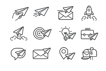 Paper Plane Icon Set with Business Concepts