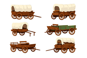 Set of Wooden Wagons and Carts