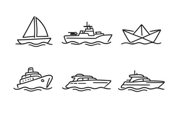 Set of boat icons on grey background