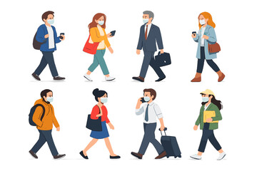 Diverse Group of People Wearing Face Masks Walking