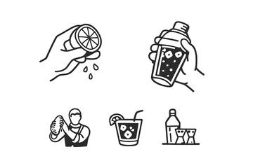 Cocktail making icons on dark background