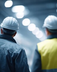 Industrial safety compliance inspection with workers wearing PPE and helmets