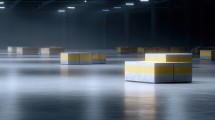 Modern smart warehouse with autonomous robots and barcode scanning systems