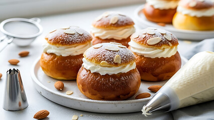 Semla or semlor, vastlakukkel, laskiaispulla is a traditional sweet roll baked in various forms in the nordic countries in sweden, finland, estonia, norway, denmark, especially shrove monday and shrov