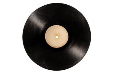Vintage black vinyl record, ideal for concepts of music, sound, retro, and playback. Transparent background