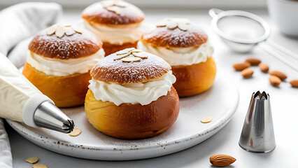Semla or semlor, vastlakukkel, laskiaispulla is a traditional sweet roll baked in various forms in the nordic countries in sweden, finland, estonia, norway, denmark, especially shrove monday and shrov