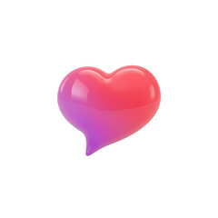 Heart shape chat buble icon with gradient filled glossy style on transparent background 