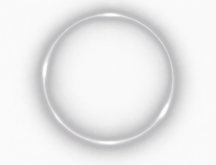 Minimal white glowing light circle, abstract luminous ring and halo effect illustration on transparent background