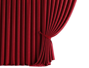 Elegant red curtain draped in a stylish venue interior decoration isolated on transparent background