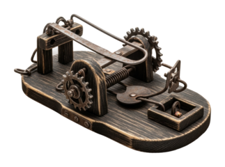 Mechanical mouse trap design workshop model vintage style isolated on transparent background
