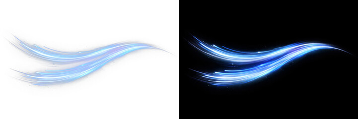 Abstract blue glowing light wave with flowing energy lines, futuristic digital motion stream illustration on transparent background