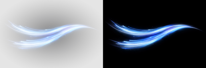 Abstract blue glowing light wave with flowing energy lines, futuristic digital motion stream illustration on transparent background