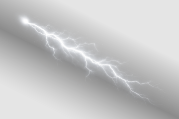 Bright white lightning bolt with electric energy and sparks, powerful abstract storm flash illustration on transparent background