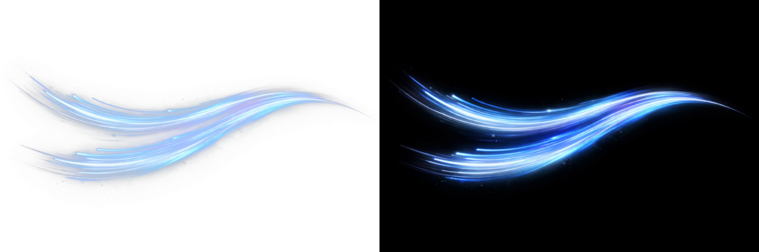 Abstract blue glowing light wave with flowing energy lines, futuristic digital motion stream illustration on transparent background - Powered by Adobe