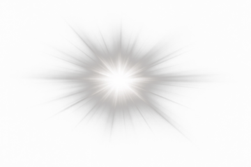 Bright white light burst with soft radial rays, abstract luminous energy glow effect illustration on transparent background