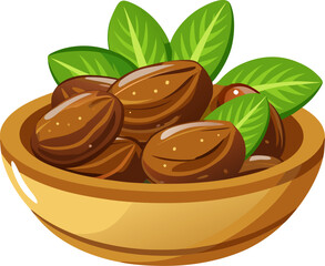 Dates fruit in a wooden bowl , white background