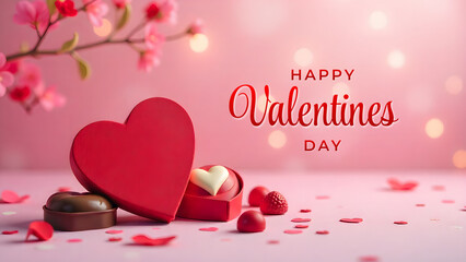 Valentine&rsquo;s Day background featuring hearts, valentines day greeting card, &ldquo;Happy Valentine&rsquo;s Day&rdquo; text, red roses, balloons, and gifts