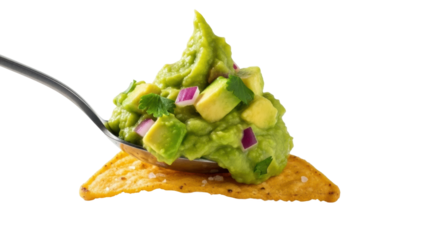 Delicious guacamole topping on tortilla chip culinary delight isolated on transparent background