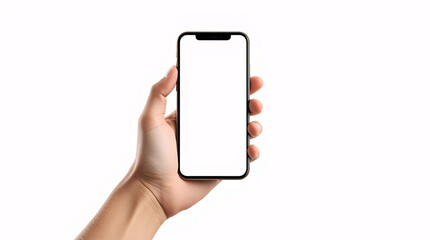 Hand holding smartphone with blank screen digital device technology communication