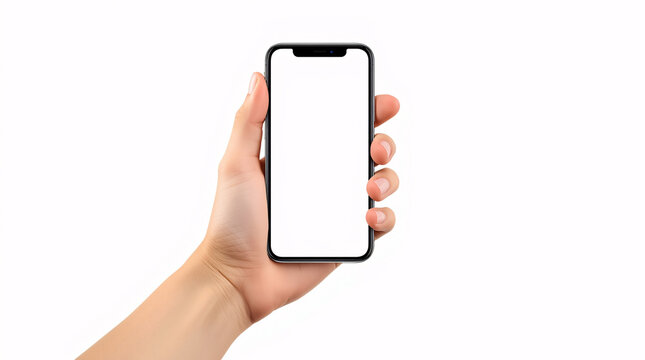 A woman holding a smartphone with a blank screen for communication and technology use - Powered by Adobe