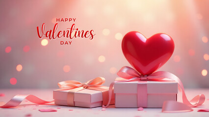 Valentine&rsquo;s Day background featuring hearts, valentines day greeting card, &ldquo;Happy Valentine&rsquo;s Day&rdquo; text, red roses, balloons, and gifts