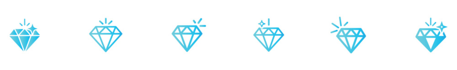 Diamond icon collection. Different diamond shapes. Dimond icon set in flat style. Gem icons. Gemstone icon set. Vector graphic