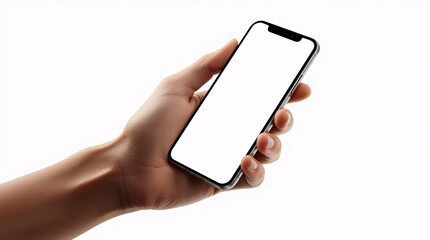 Digital Touch: A hand delicately cradles a sleek smartphone, showcasing a blank screen perfect for displaying your ideas and applications.  