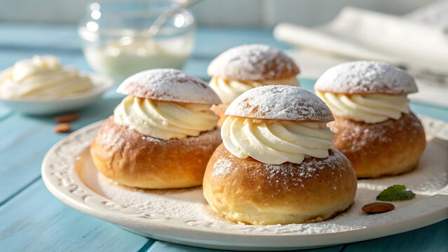Semla or semlor, vastlakukkel, laskiaispulla is a traditional sweet roll baked in various forms in the nordic countries in sweden, finland, estonia, norway, denmark, especially shrove monday and shrov