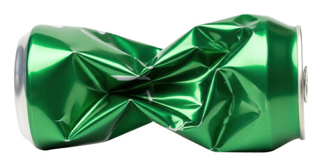 Crushed aluminum soda can product isolated on transparent background