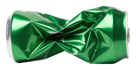 Crushed aluminum soda can product isolated on transparent background