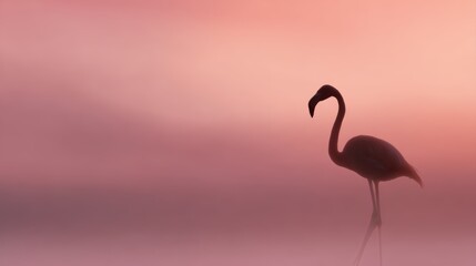 Flamingo silhouette at sunset with soft gradients, aesthetic animal concept