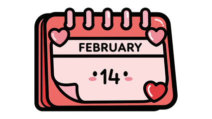Valentine's Day Calendar: A delightful calendar illustration highlights February 14th, the day of love. Decorated with hearts, this image embodies the essence of romance, and special day of lovers.