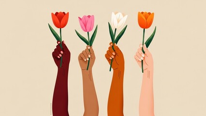 Celebrating women's day with diversity and empowerment through colorful tulips