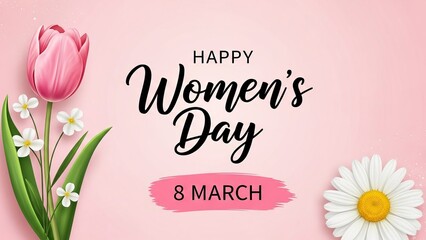 Happy women's day 8 march celebration greeting card with beautiful flowers