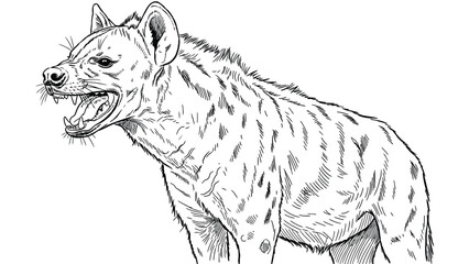Fototapeta premium Intense Hyena Snarling In Profile – Black And White Line Art For Wildlife Stock