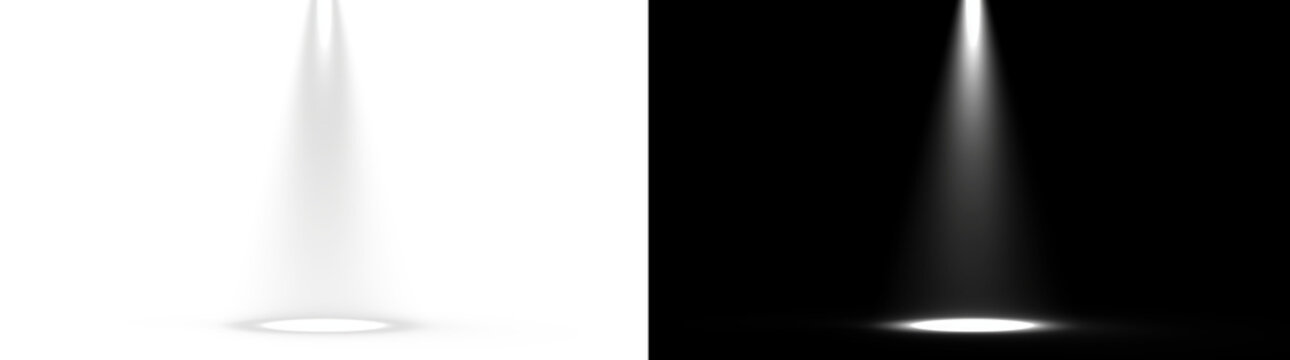 White spotlight beam with light rays isolated on transparent background