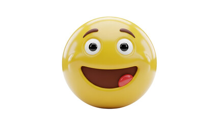 Fototapeta premium Happy Yellow Emoji Face with Tongue Out transparent isolated on a transparent background