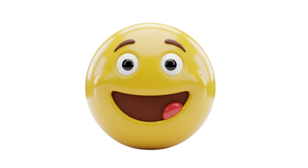 Happy Yellow Emoji Face with Tongue Out transparent isolated on a transparent background