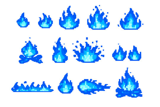 Pixel Art Blue Flames