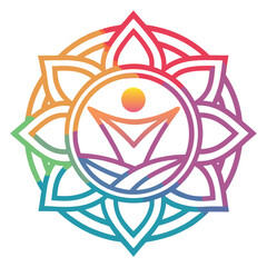 This abstract emblem features flowing gradient outlines evoking a sense of serenity and balance reminiscent of yoga practices and modern wellness