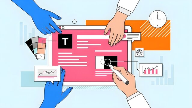 Creative Design Agency and Team Collaboration Concept with Hands Working on Digital Screen and UI UX Design