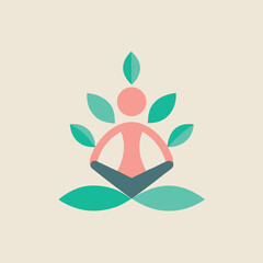 This flat style yoga logo showcases a calming pastel color palette representing peace balance and wellness with a modern aesthetic