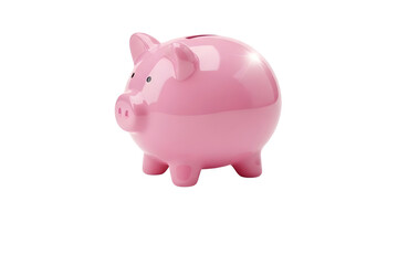 Obraz premium Pink piggy bank with coin being inserted, symbol of saving and finance isolated on transparent background