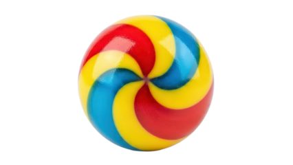 Colorful lollipop with red, yellow, and blue swirls isolated on transparent background