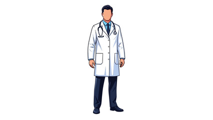 Fototapeta premium Vector hd no face and isolated full body illustration of a male doctor in a white coat and stethoscope.