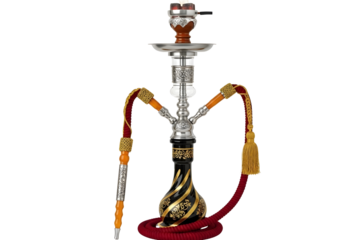 Traditional hookah shisha pipe with hoses and tassels isolated on transparent background