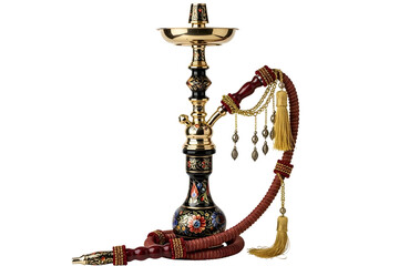 Traditional hookah shisha pipe with hoses and tassels isolated on transparent background
