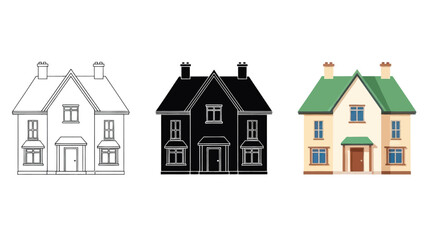 Residential Houses Vector Set in Line Art, Silhouette and Color Style for Real Estate, Architecture and Property Design