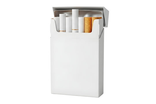 Open white cigarette pack with cigarettes inside isolated on transparent background