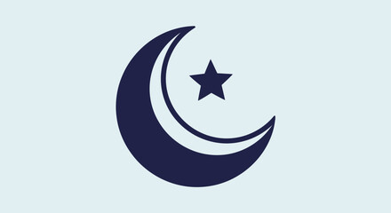 Obraz premium Crescent moon and star icon, symbolizing celestial bodies and Islamic culture, rendered in a minimalist, modern style